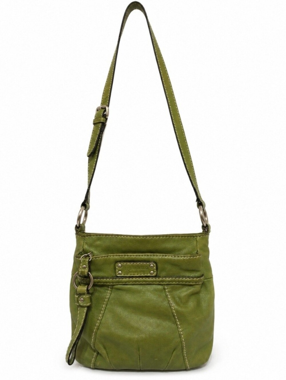 Vintage Tignanello Lime Green Pebbled Leather Crossbody Bag Multi-Pocket